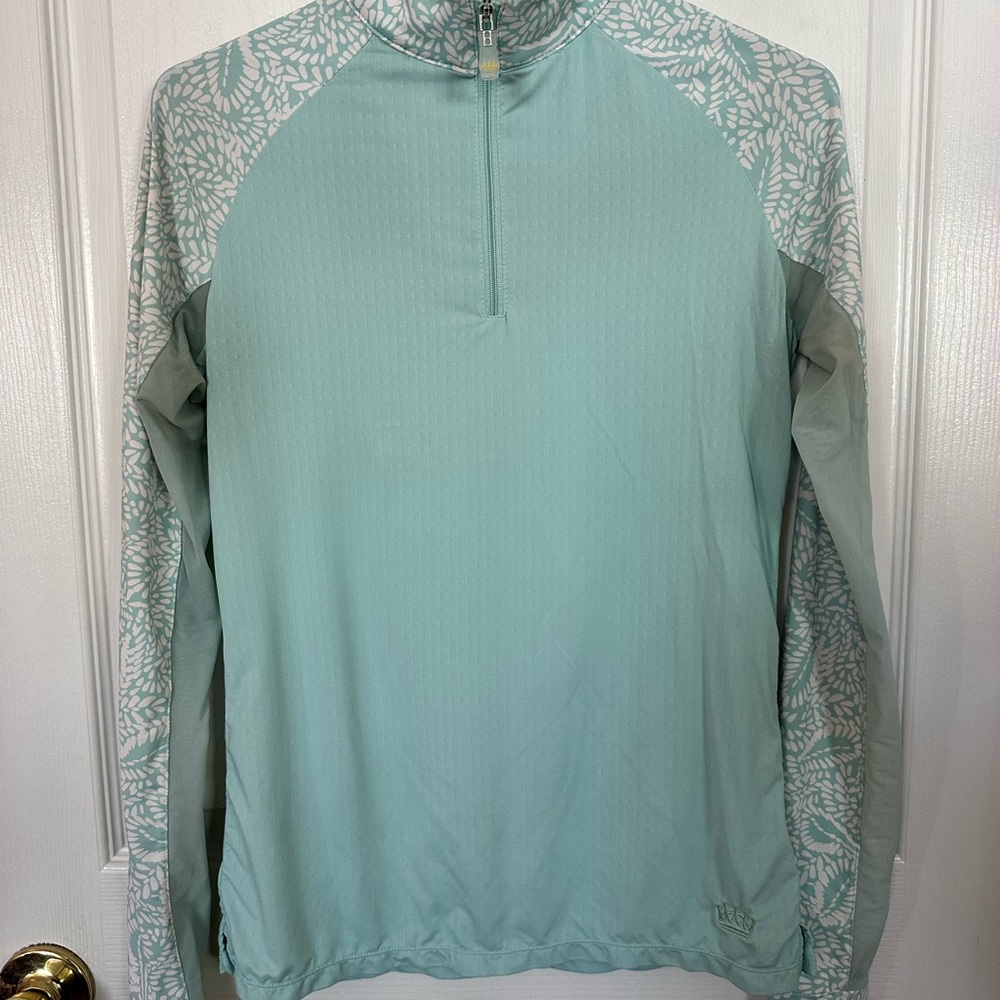 Kastel Sun Shirt Light Aqua Quarter-Zip Pullover with Leaf Print Accents